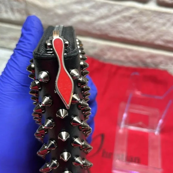 Christian Louboutin Panettone Spikes, Long Wallet Black with Silver Spikes VGUC - Picture 7 of 16